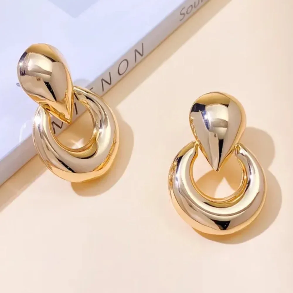 Contemporary Gold Geometric Drop Earrings NEW - Picture 5 of 5